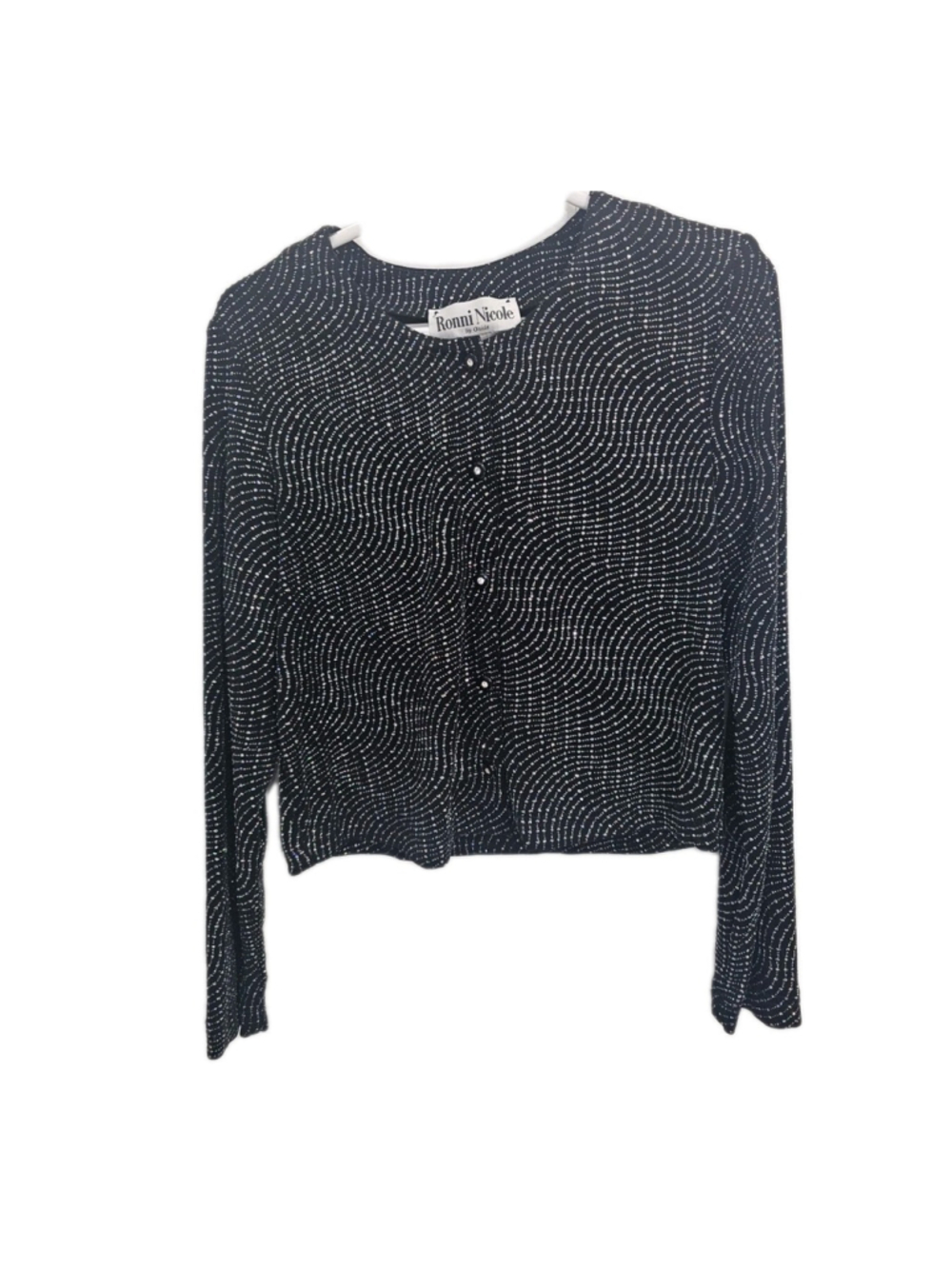 Ronni Nicole 1990s Vtg Black Sparkle Cropped Cardigan